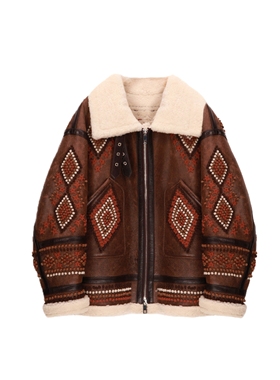 【弓ECHO】冬季新款大美真皮毛蜡变重手工刺绣奢华复古酷飒外套