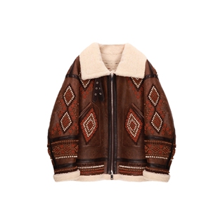 新款 冬季 大美真皮毛蜡变重手工刺绣奢华复古酷飒外套 弓ECHO