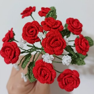 成品 钩织 微钩 玫瑰花 80号蕾丝加金线 微钩 情人节礼物 520