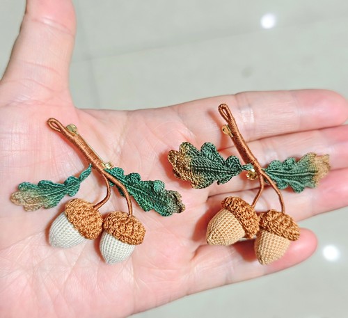 成品 微钩 发夹 胸针 80号蕾丝 橡果