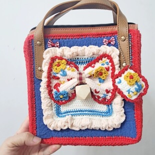 成品 rose包包 手工编织包包 钩织 毛线包 带内衬 花朵包包