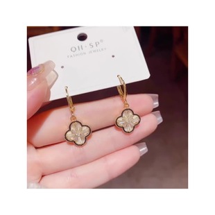 奥特莱斯折扣店撤柜清仓捡漏18K金微镶四叶花耳环outlets女配饰