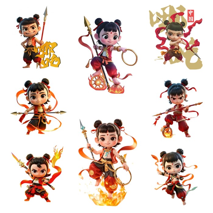 网红卡通动漫哪吒图案热转印衣服辅料贴白墨烫画热转印T恤小logo