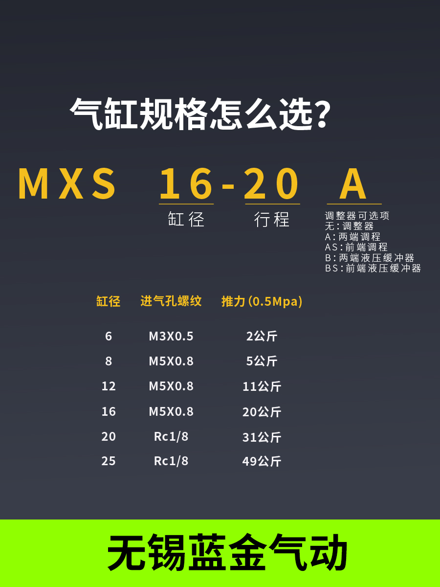 滑台气缸MXS6/8/12/16/20/25-10/20/30/40/50/75/100/125/150