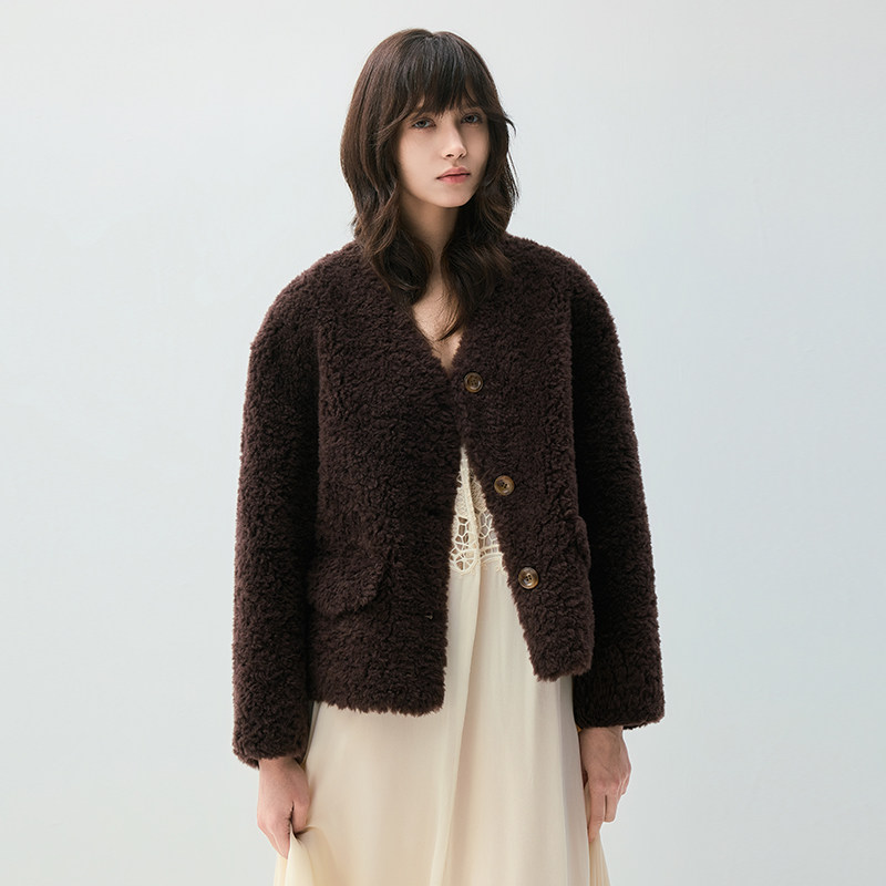 VIVIDINI 秋冬V领羊毛女士外套