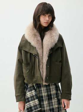 VIVIDINI 狐狸毛领短款羽绒服