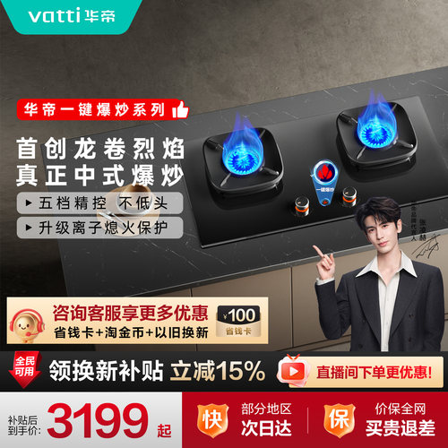 【推荐搭配Y9】华帝燃气灶家用一键爆炒嵌入式厨房煤气灶灶台509H