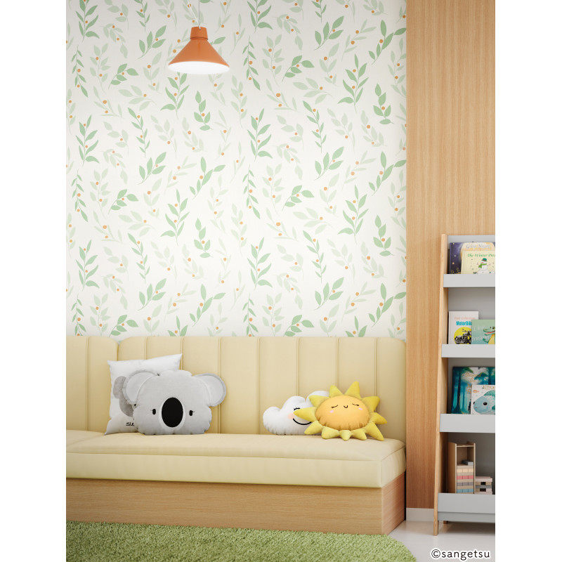 清新儿童房仿亚麻水彩绿叶纹日本进口墙纸壁纸 FAITH系列按米零卖