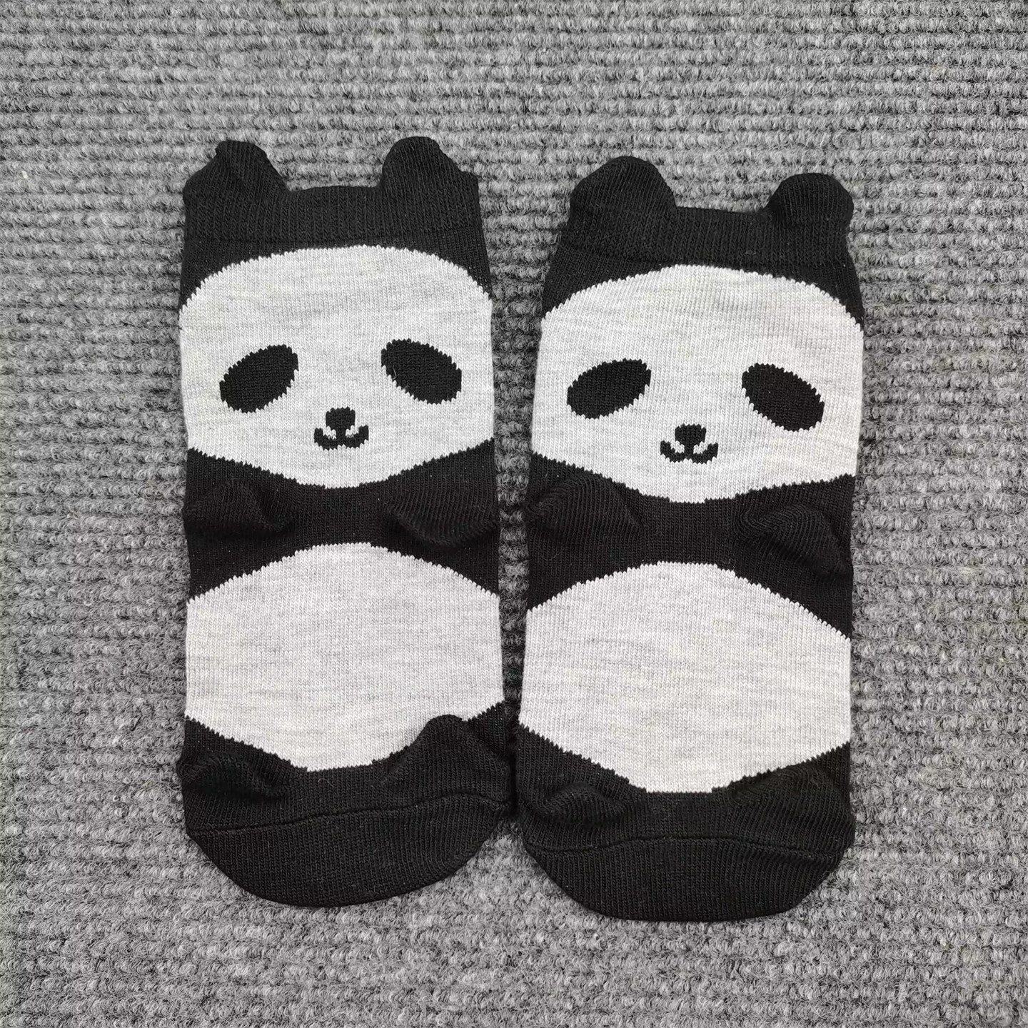 卡通熊猫立体可爱袜子女春季短筒吸汗棉袜直筒平板个性时尚女短袜