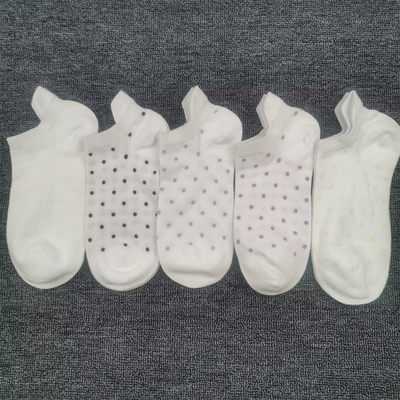 袜子女夏季薄款纯棉袜后腰短筒无骨袜波点简约白色吸汗大码女士袜