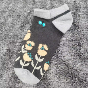 袜子女浅口纯棉袜甜美花朵袜舒适百搭船袜韩系艺术女士短袜 早秋款