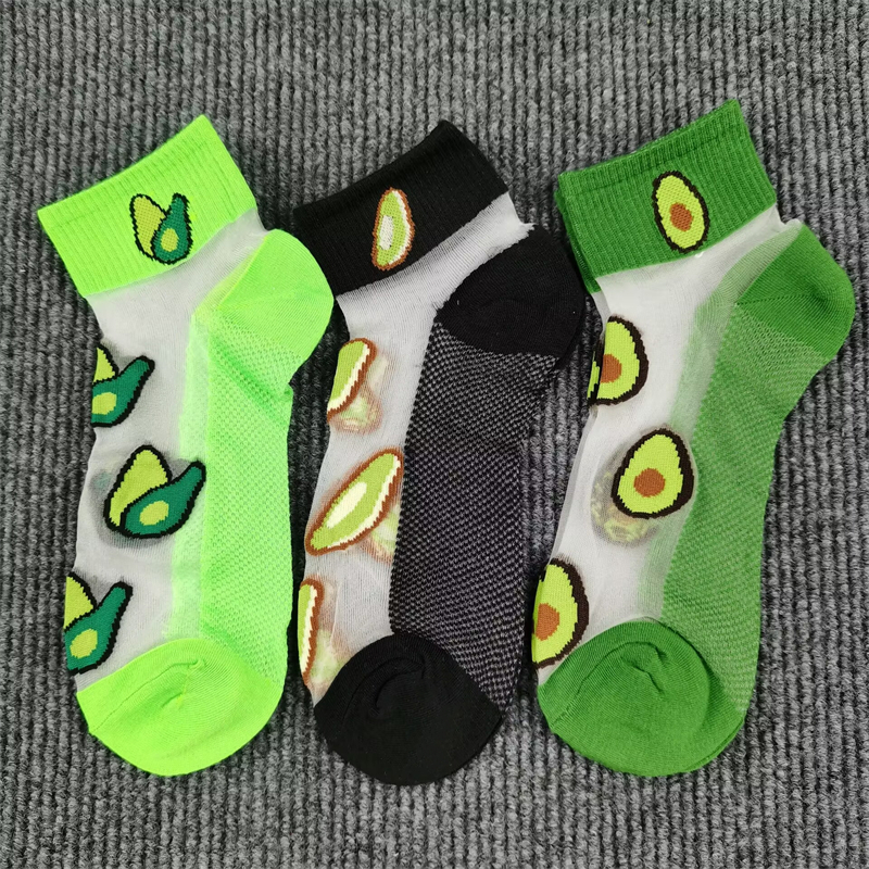 水晶丝短筒袜子女水果清新玻璃丝棉底夏季薄款牛油果个性潮流女袜