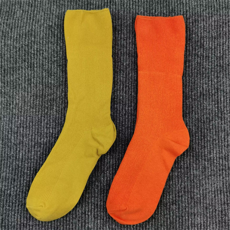 双针里外全棉袜子女高筒条纹秋冬季纯色袜吸汗纯棉舒适女士长筒袜