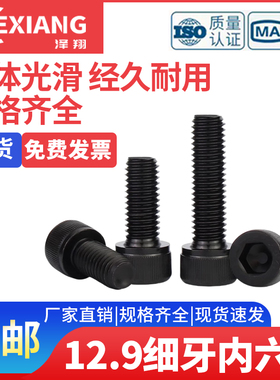 12.9级细牙内六角螺丝螺栓M10M12M14M16M18M20M22M24*1.25x1.5x2
