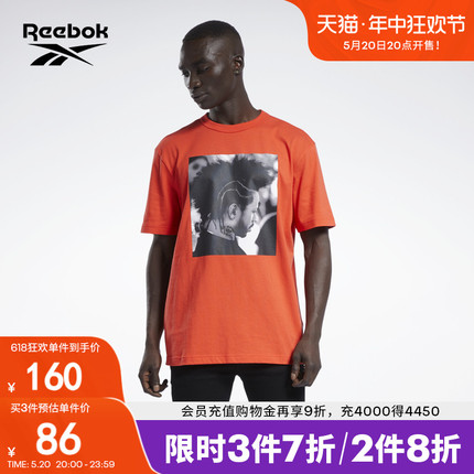 Reebok锐步官方男TEE艾弗森经典运动休闲人物印花宽松圆领短袖T恤