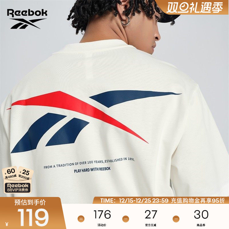 Reebok锐步官方24年男女同款运动休闲后背LOGO印花针织短袖T恤