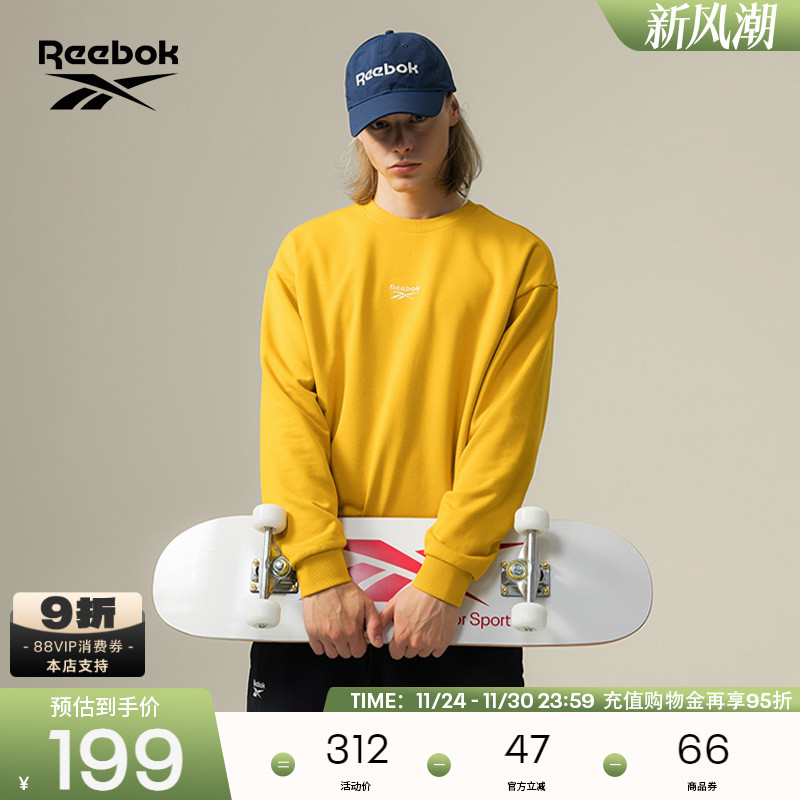 Reebok锐步官方24年新款男女同款复古舒适撞色LOGO休闲套头卫衣