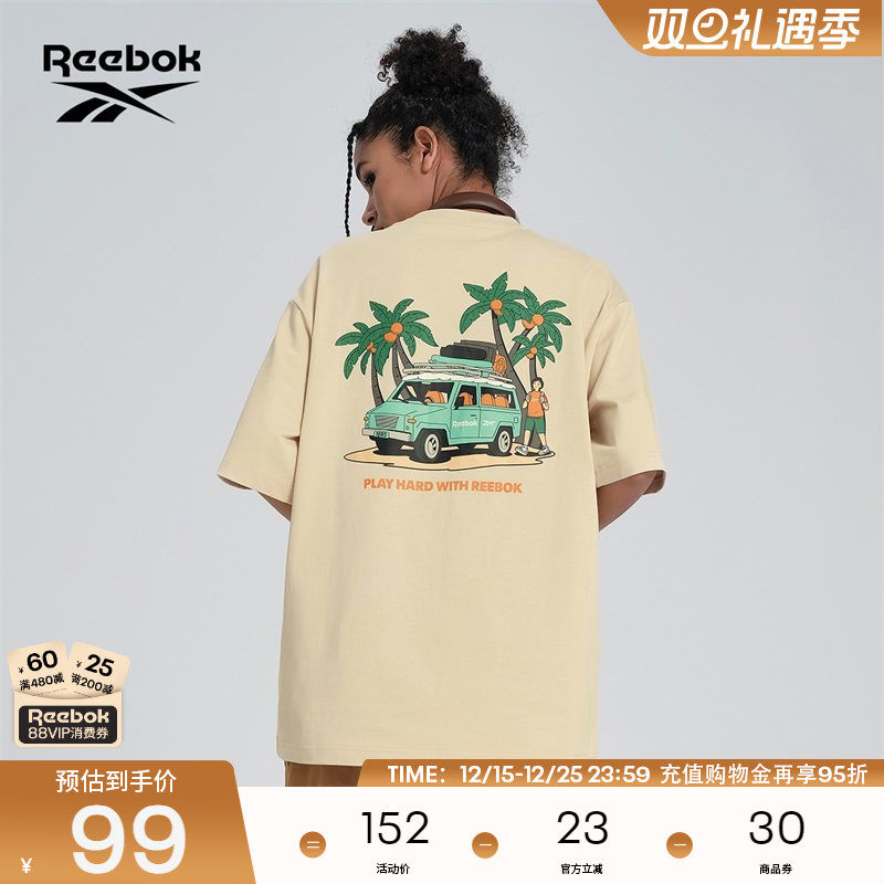 Reebok锐步官方24新品男女圆领针织运动休闲时尚印花短袖T恤