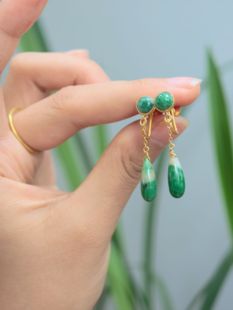 琉梨集 清代老翡翠白底青复古旗袍汉服日常配饰耳坠耳夹
