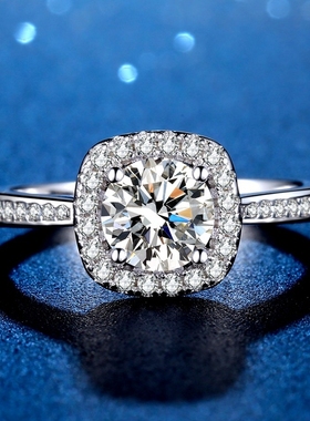 胖东来小方糖S925银一克拉钻戒戒指方包围镶莫桑钻新款礼物活口