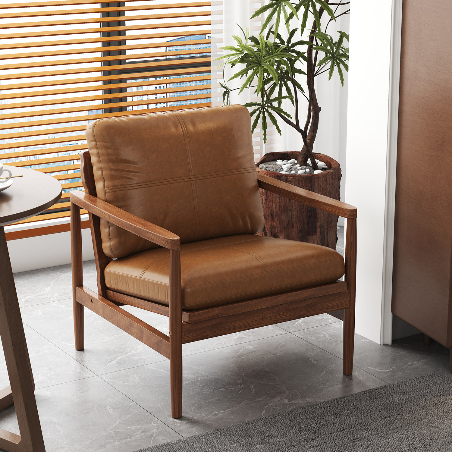 北欧复古全实木休闲单人沙发椅设计师轻奢客厅阳台看书喝茶懒人椅