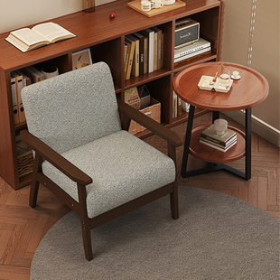 实木中古风沙发椅客厅卧室单人位型2025新款复古家用小尺寸宿舍