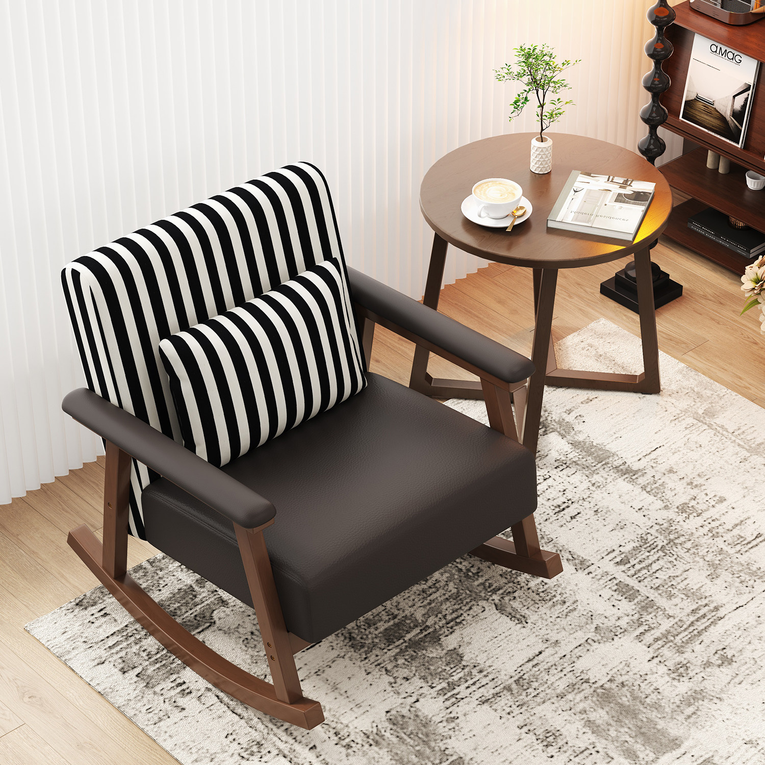 复古摇摇椅大人躺椅客厅阳台家用实木美式中古风单人摇椅沙发可躺