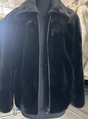 男款黑色水貂皮草外套连帽