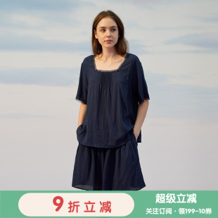 朵朵可可睡衣女春夏新款 纯棉甜美蕾丝方领短袖 短裤 全棉家居服套装