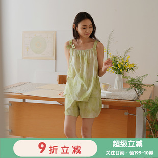 朵朵可可睡衣女2025春夏新款 贡缎棉甜美清爽吊带短裤 薄家居服套装