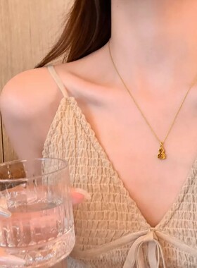 A.D Hepburn【素链随身 百福相从】女士轻奢小众金色葫芦吊坠项链