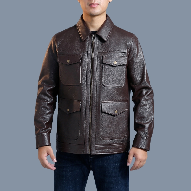 BGSD男士山羊皮夹克外套 时尚商务休闲工装风大口袋设计真皮皮衣