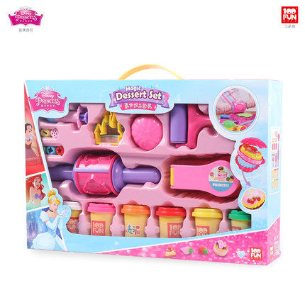 迪士尼橡皮泥彩泥豪华甜品套装3D模具工具小麦泥女孩公主儿童玩具