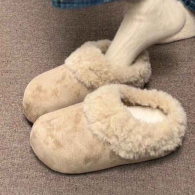 网红爆款复古保暖厚底毛毛拖鞋女2025新款秋冬外穿加绒勃肯棉鞋子