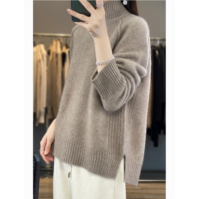 慵懒风半高领针织打底衫女大码新款秋冬显瘦遮肉加厚上衣内搭毛衣