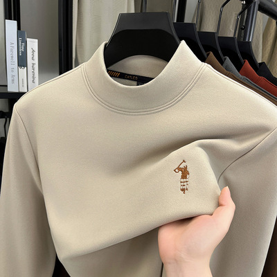 男士秋冬季重德芙绒半高领打底衫保暖内搭修身可外穿休闲t恤上衣