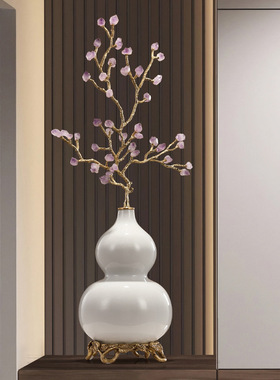 紫气东来黄铜水晶陶瓷葫芦高档摆件客厅电视柜玄关装饰品乔迁