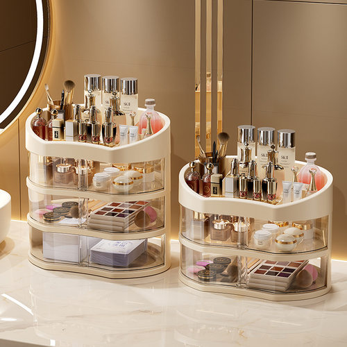 新款化妆品收纳盒旋转多层口红面膜桌面防尘收纳盒办公室置物架