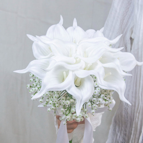 仿真花束ins风满天星马蹄莲手捧花 客厅插花婚礼道具领证拍照装饰
