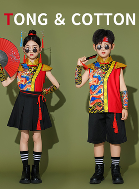 六一中国风儿童演出服男女童龙纹合唱表演服小学生舞蹈服红色班服