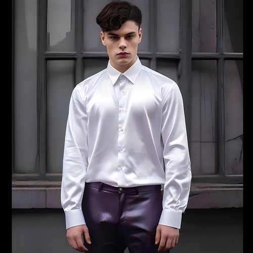 白色丝绸缎面衬衫男士真丝亮面衬衣舞台大合唱演出服舞蹈表演男装