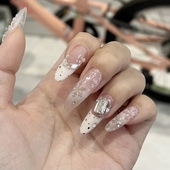 全华 Ash纯手工定制美甲施华洛钻雪花晕染白色圣诞法式 成品穿戴甲
