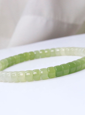 天然和田玉绿色渐变药片珠手串女款绿色玉石复古风小众设计手饰