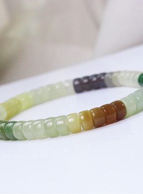 天然和田玉彩虹多宝药片珠手串