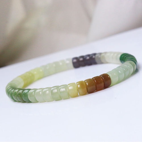 天然和田玉彩虹多宝药片珠手串