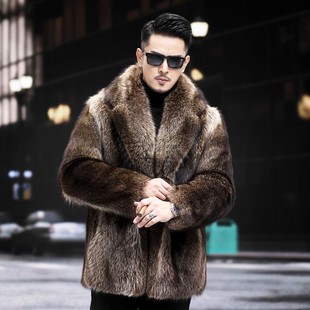 加厚狐狸毛皮毛一体仿貂皮大衣外套貂毛貉子毛 中长款 男士 皮草冬季