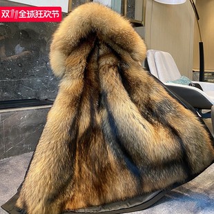 派克服男款中长款皮草皮毛一体貂内胆可拆卸貂毛大衣外套棉衣冬季
