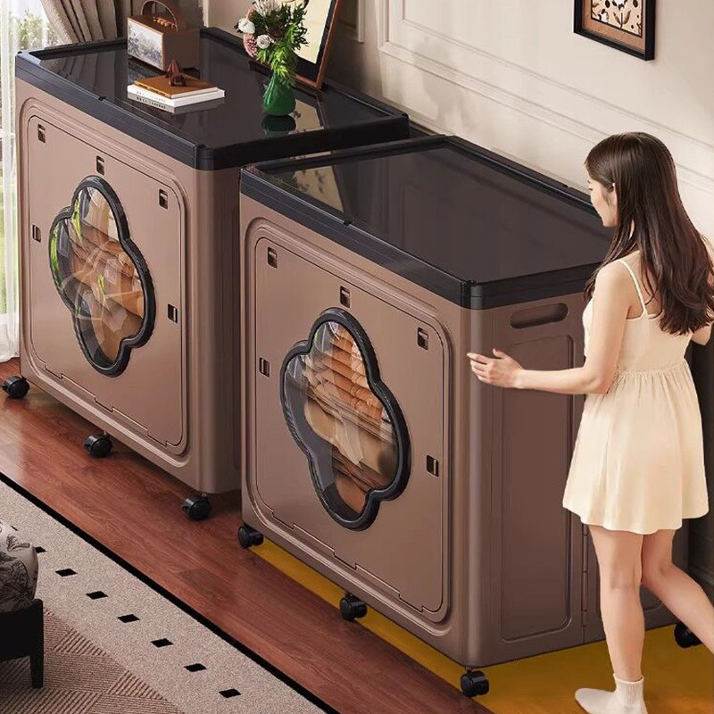 翻盖式衣物收纳箱透明大容量家用可折叠储物箱带轮移动塑料收纳盒,收纳整理,收纳箱,淘宝优惠券,粉丝福利购,淘宝优惠卷