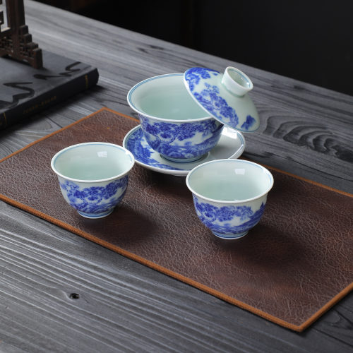 釉下彩青花瓷盖碗品茗杯套装