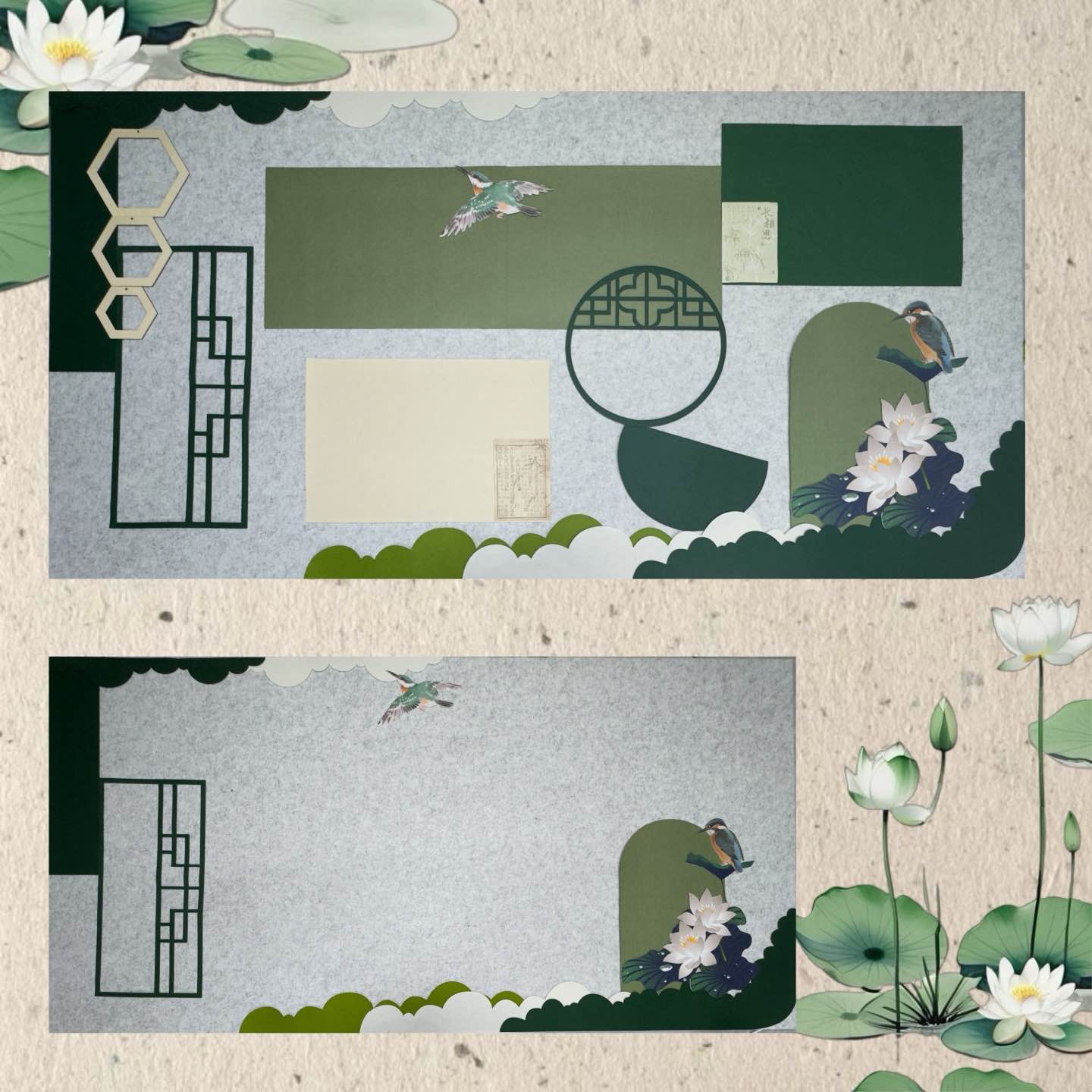 幼儿园小学教室装饰布置绿色主题古韵荷花主题墙diy材料教室装饰